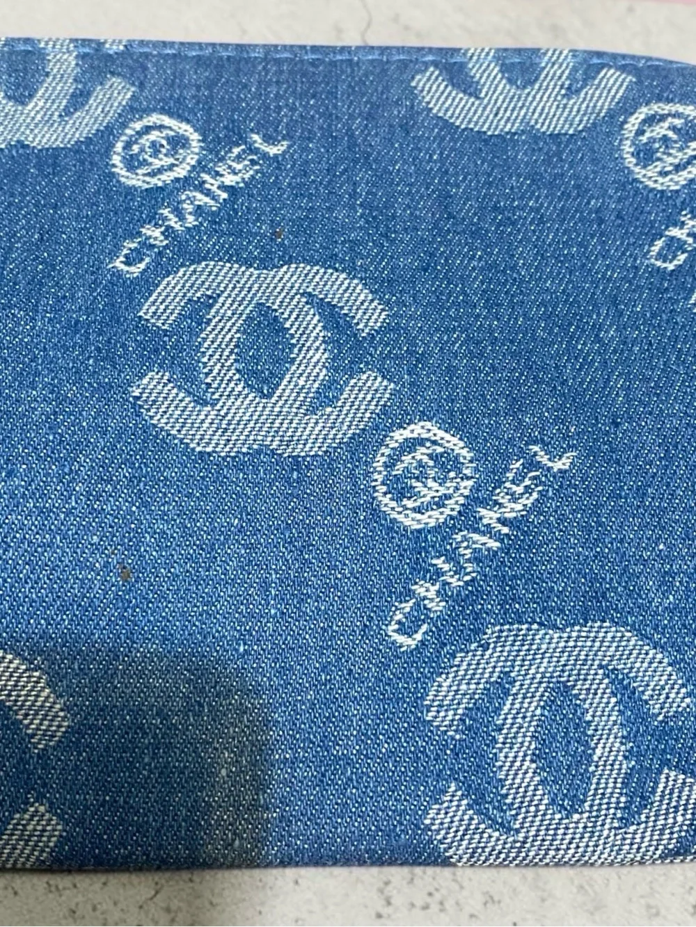 CHANEL Blue CC Logo Zip Pouch Cosmetic Bag NWT